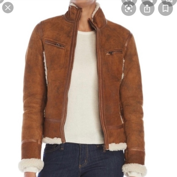 comstock & co. Jackets & Blazers - Comstock & co. Women’s hazelnut Leather Sherling Fur Moto Bomber Jacket size 0